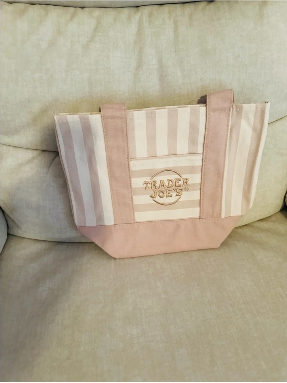 Trader Joe’s beige striped Canvas Tote